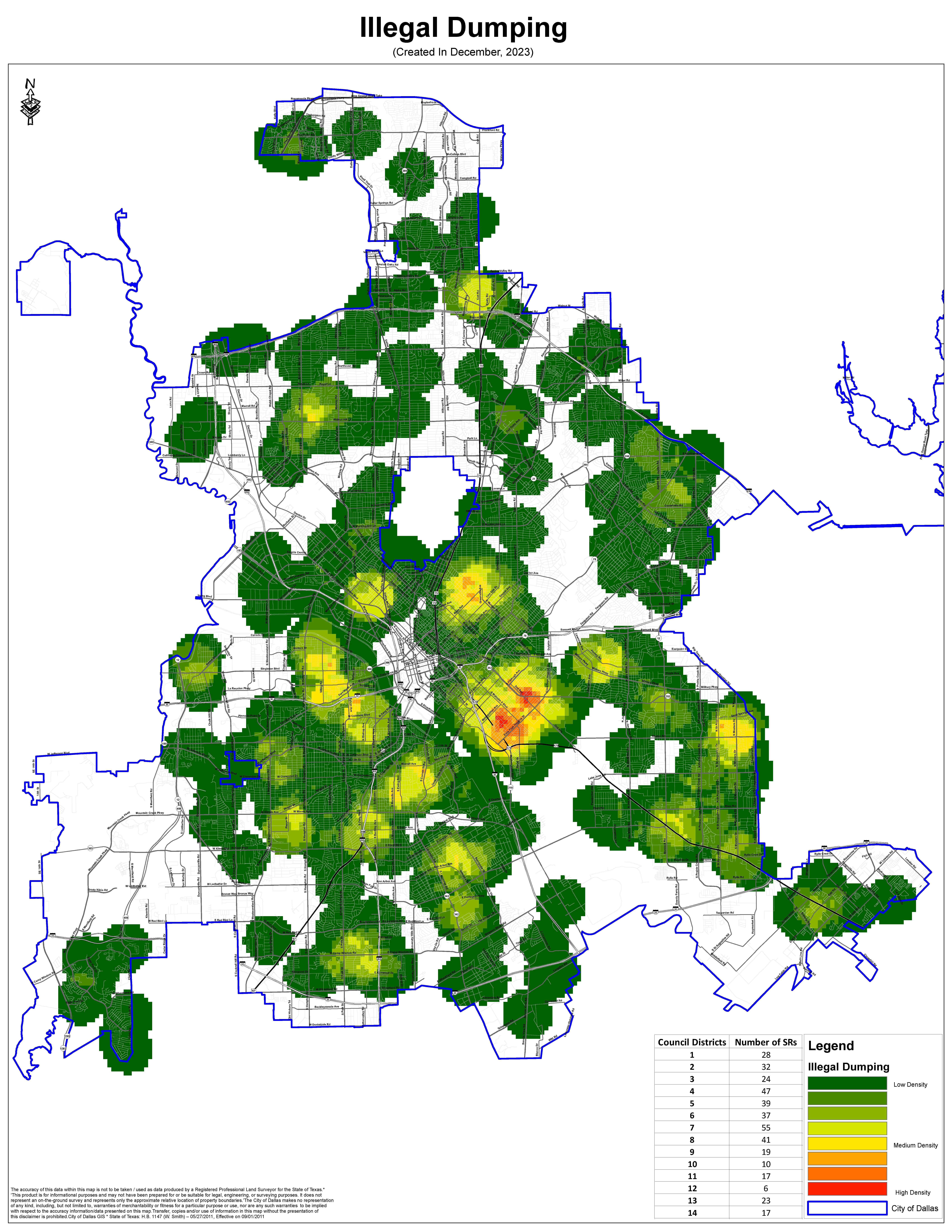 Illegal Dumping Service Request Heat Map for March 2022.png