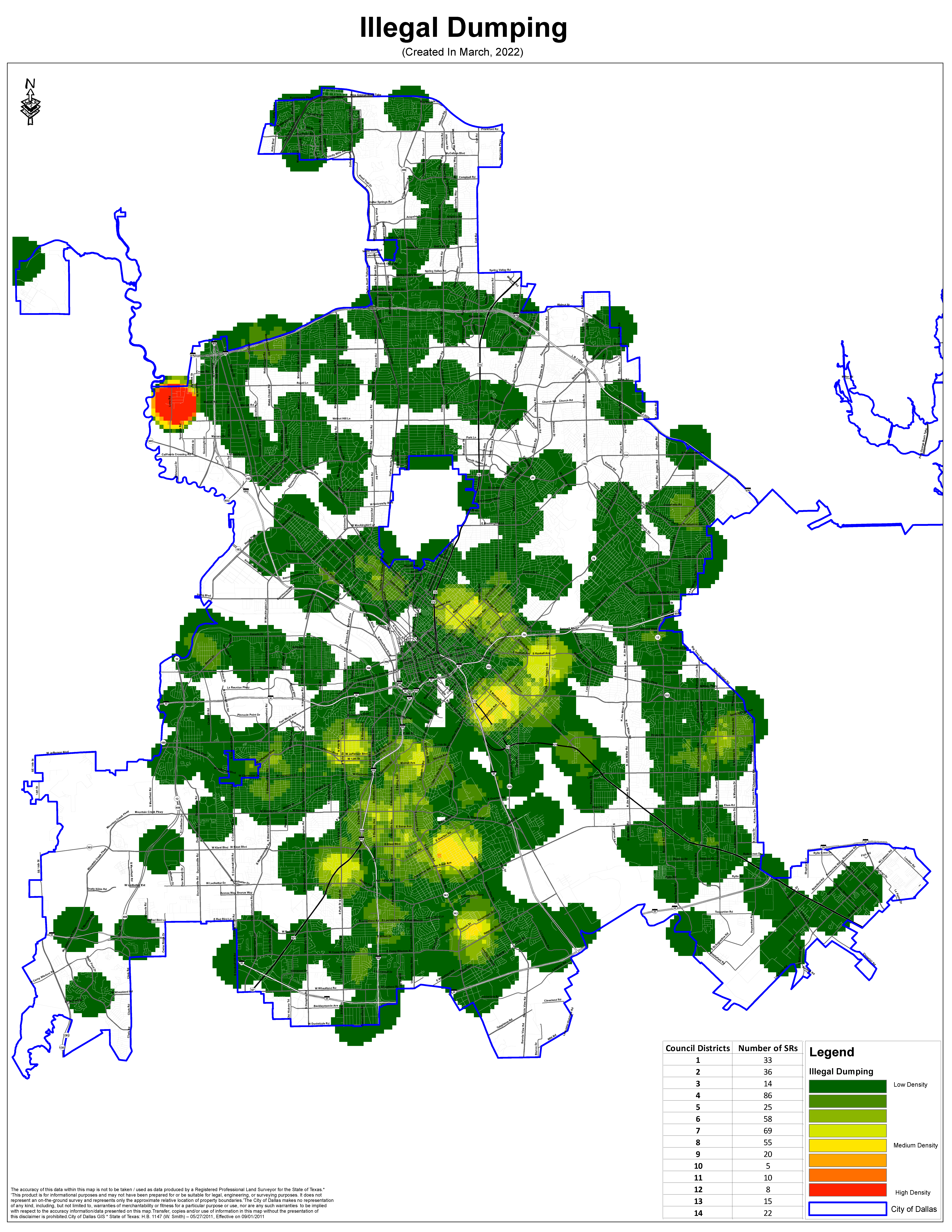 Illegal Dumping Service Request Heat Map for March 2022.png