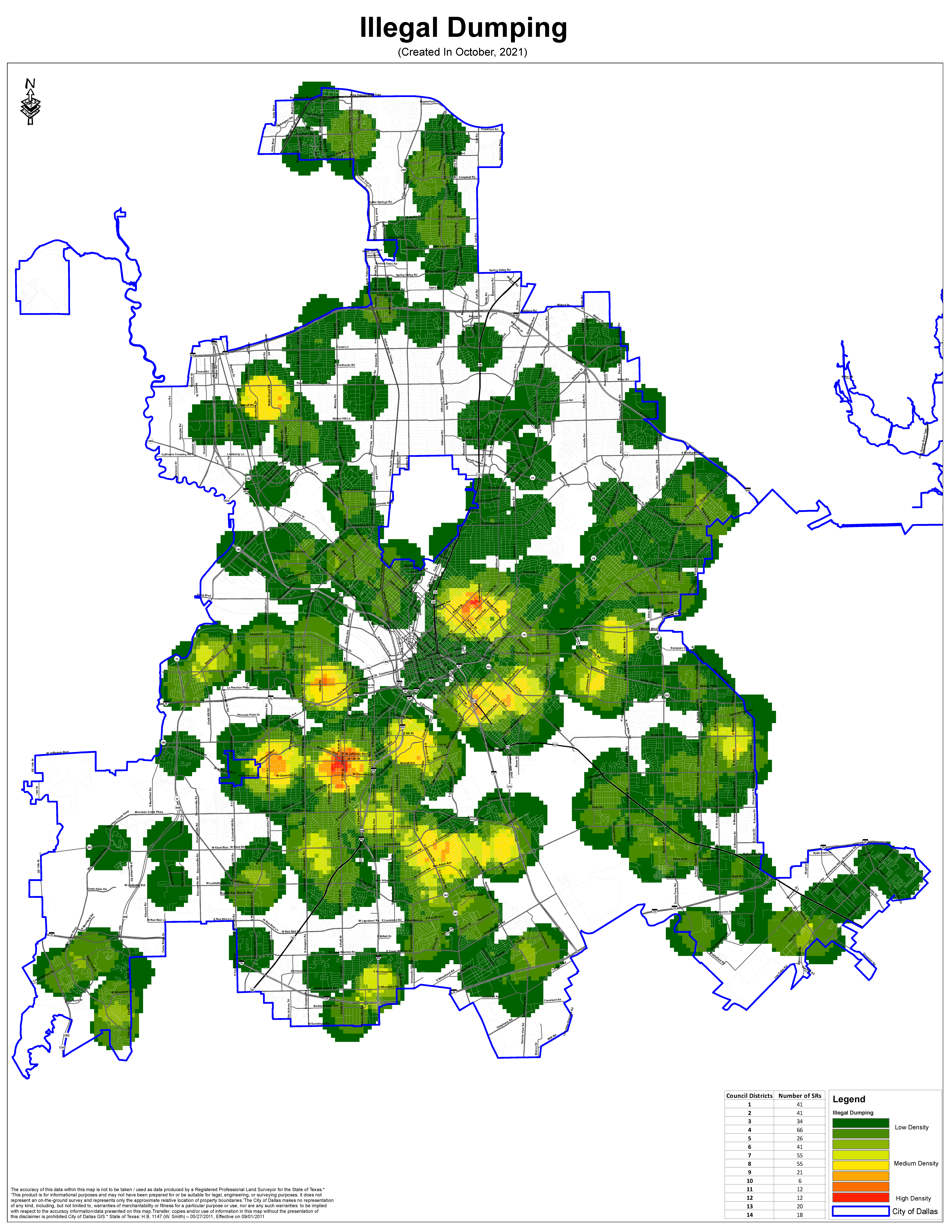 Illegal Dumping Service Request Heat Map for October 2021.png