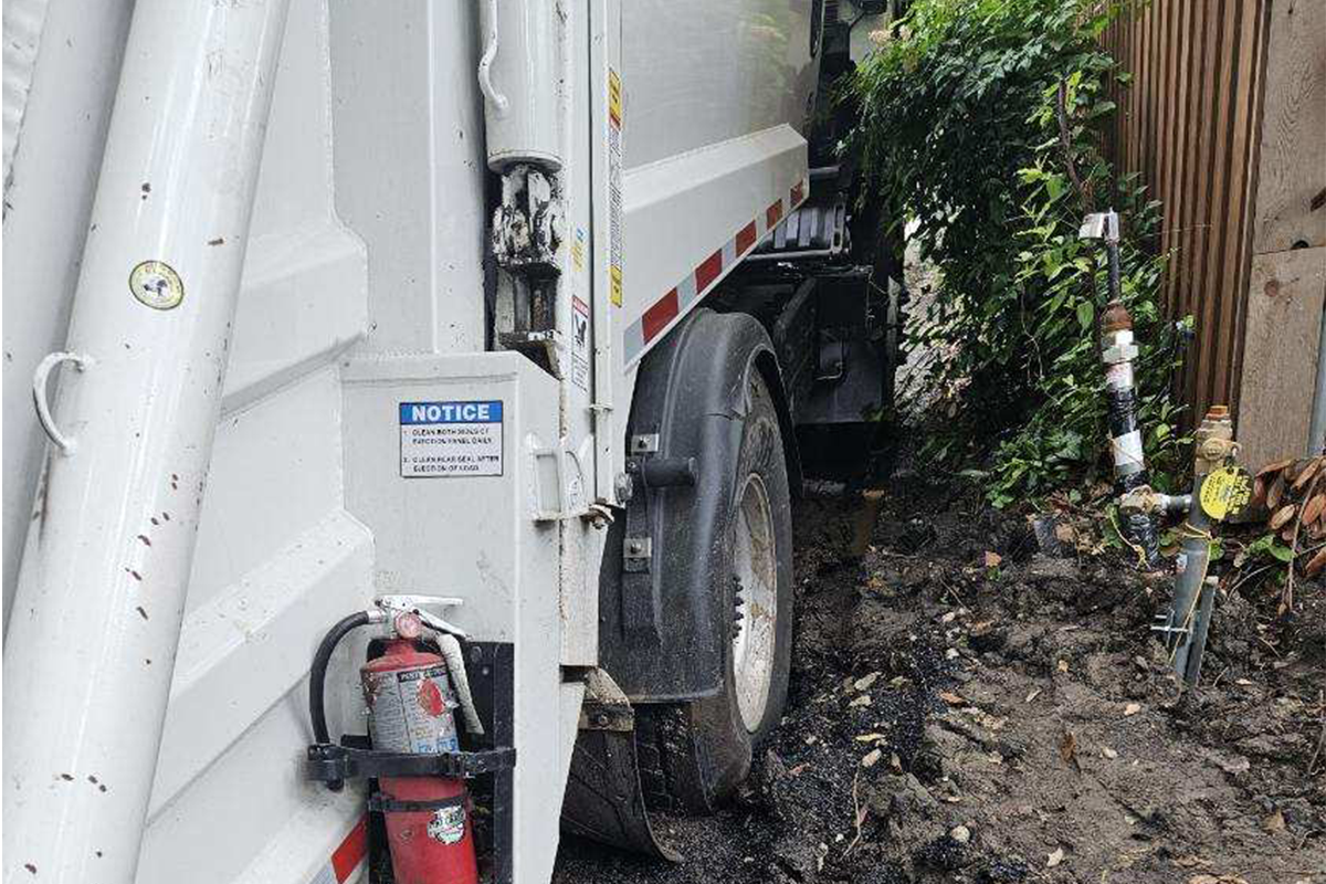 Trucks get stuck after heavy rains.